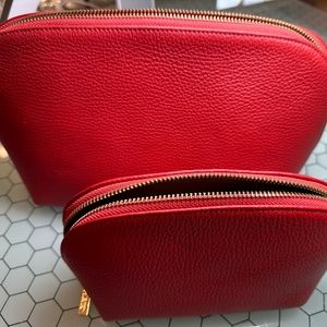 Cuyana Travel Case Set of 2 Red Pebbled Leather with Gold Hardware